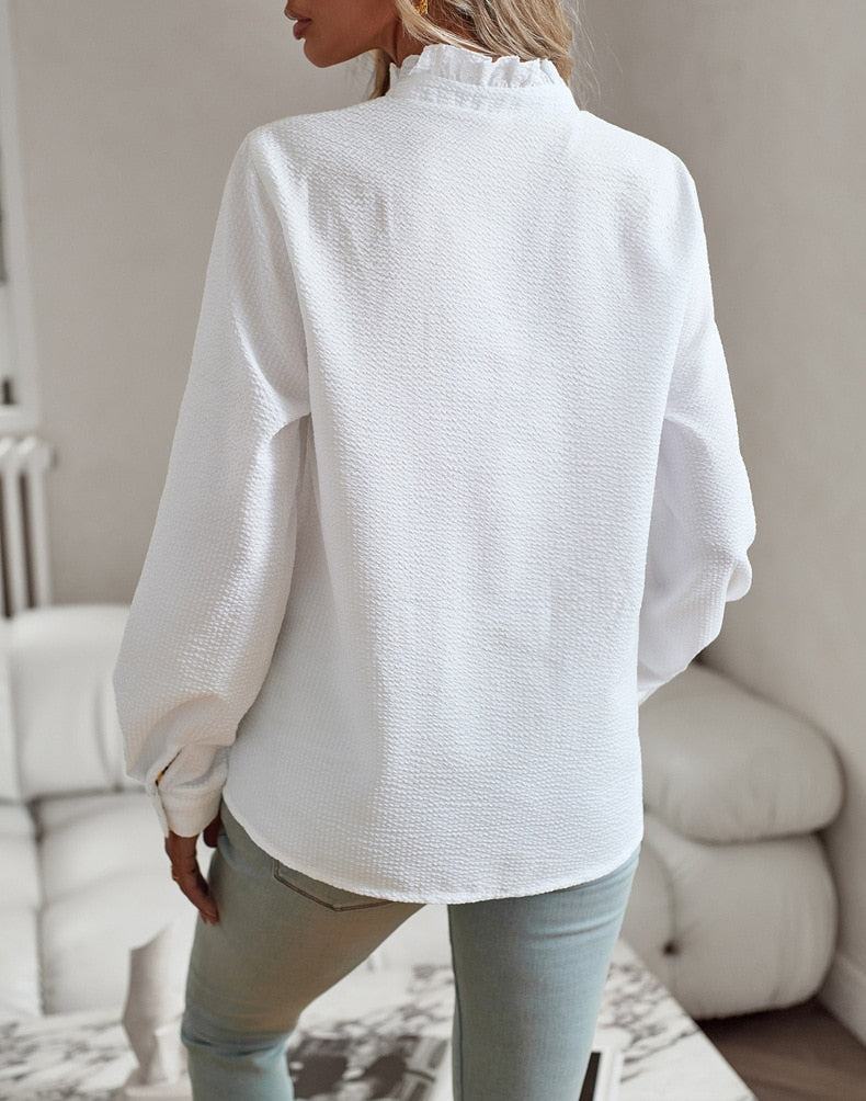 Camille – Blouse Texturée à Volants
