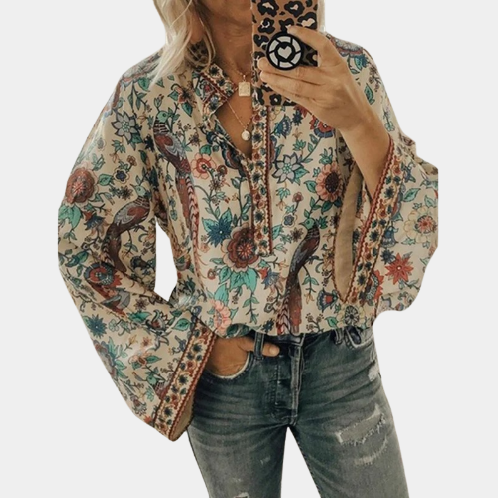 Marilyn – Blouse Bohème à Imprimé Vintage