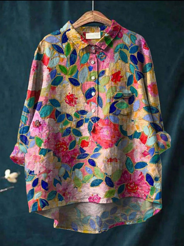 Fiora – Florale Leinenbluse