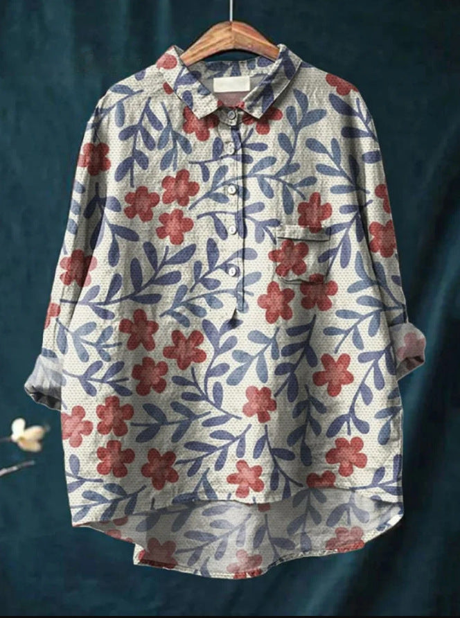Fiora – Florale Leinenbluse