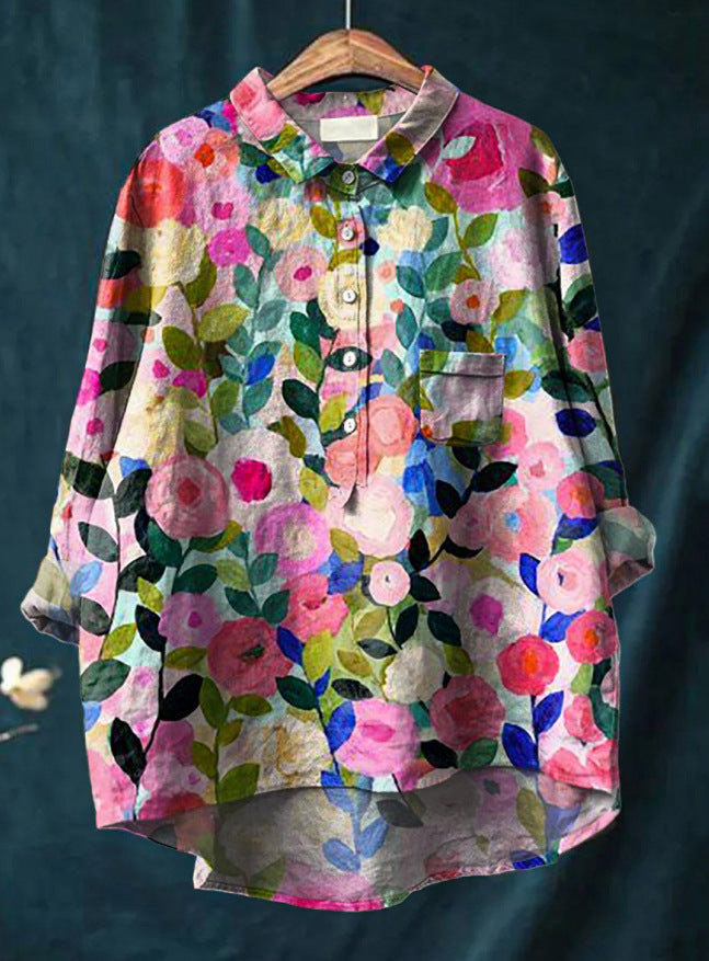 Fiora – Florale Leinenbluse