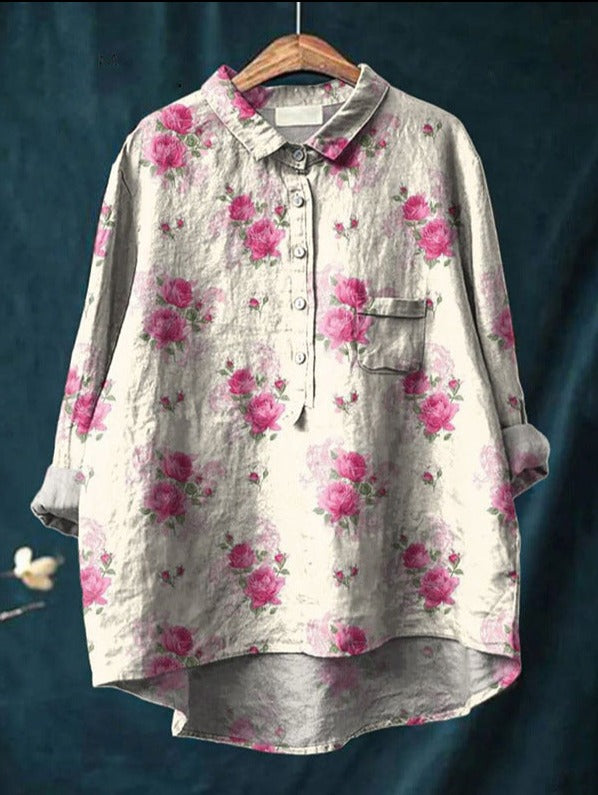 Fiora – Florale Leinenbluse