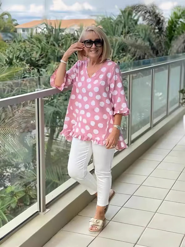 Elin – Gepunktete Sommerbluse mit Volant