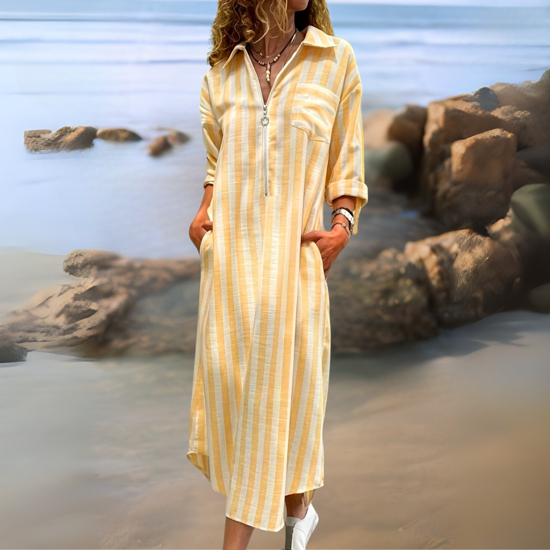 LOREA – Robe Chemise Rayée à Boutons Cachés