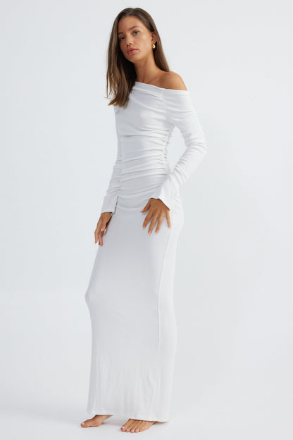 Ariane – Robe Blanche Épaule Dénudée
