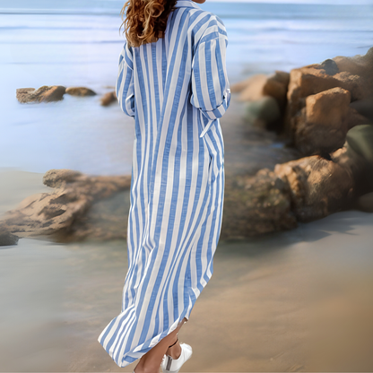 LOREA – Robe Chemise Rayée à Boutons Cachés
