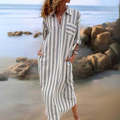 LOREA – Robe Chemise Rayée à Boutons Cachés