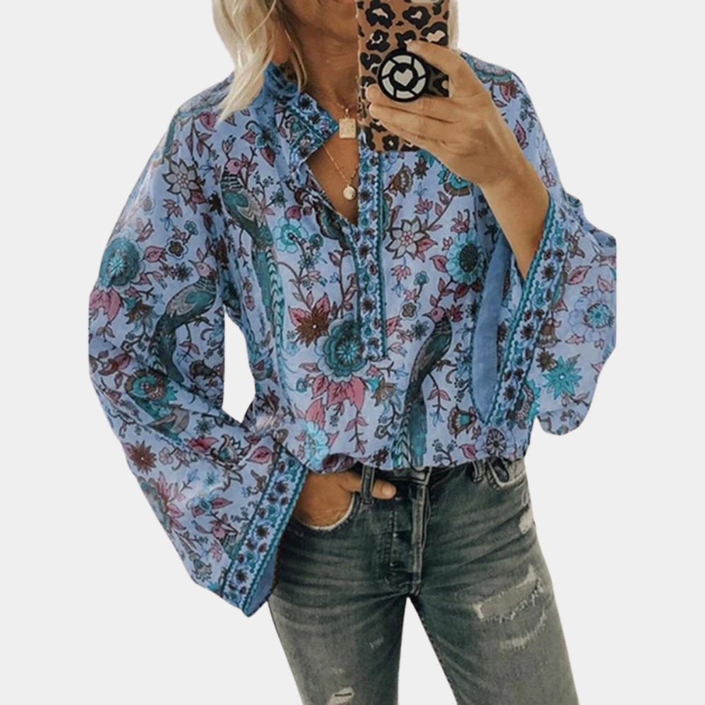 Marilyn – Blouse Bohème à Imprimé Vintage