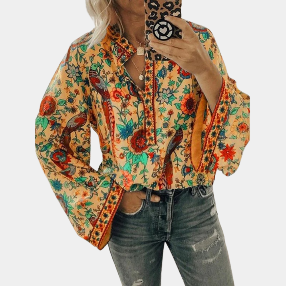 Marilyn – Blouse Bohème à Imprimé Vintage
