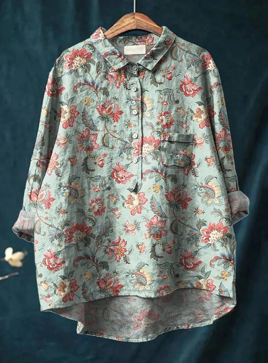 Fiora – Florale Leinenbluse