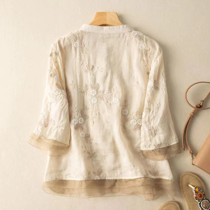 Florine – Blouse Légère à Fleurs Brodées