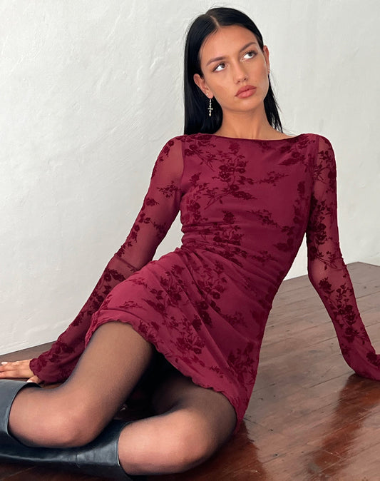 Noémie – Robe Veloutée à Manches Longues