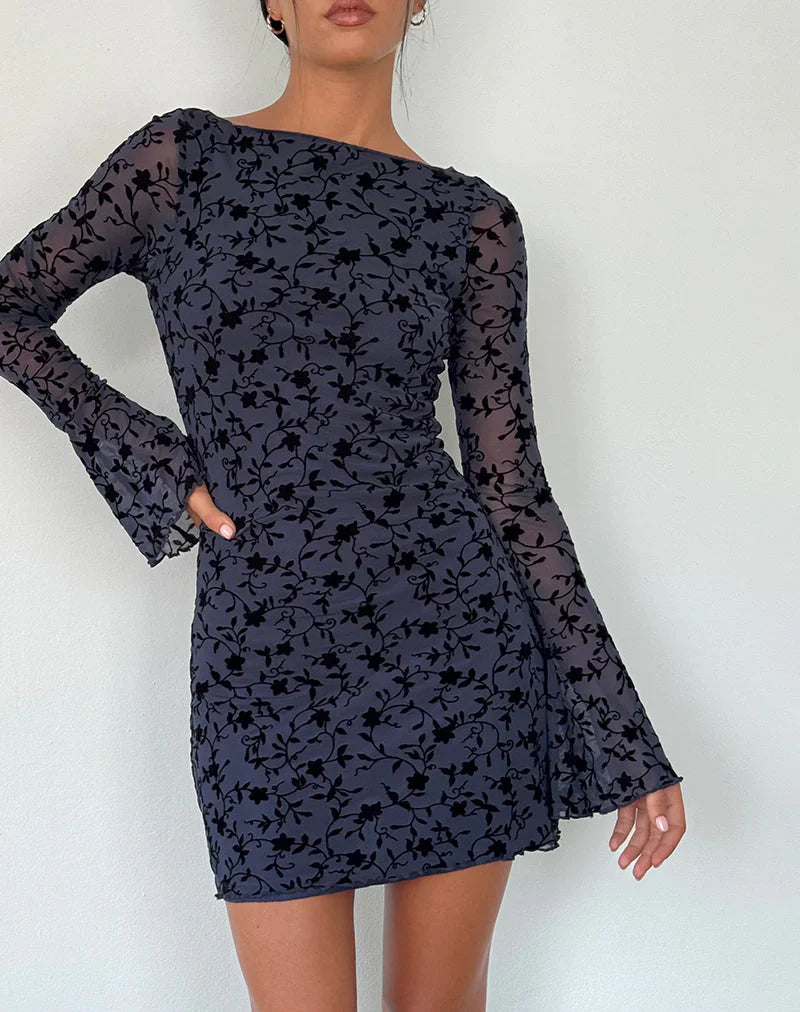 Noémie – Robe Veloutée à Manches Longues