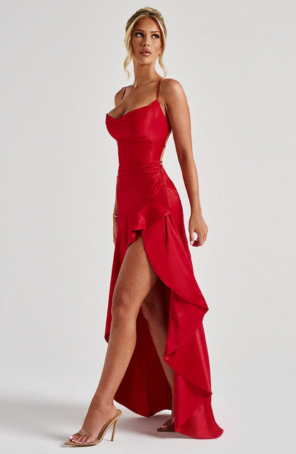 Léna – Robe Fendue Satinée
